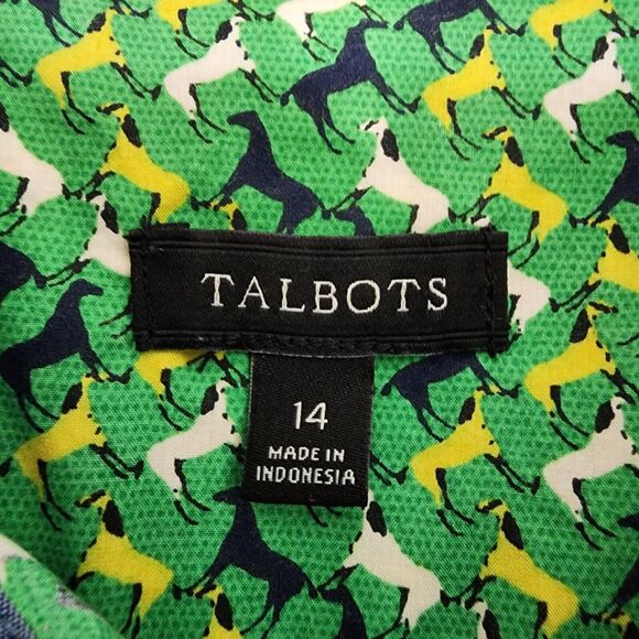Talbots Shirt Size 14 Button Up Roll Tab Long Sleeves Equestrian Horse Green - Picture 9 of 10